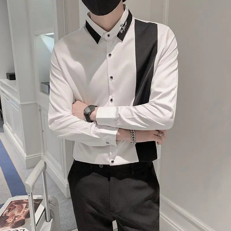 Threebooy  Men Slim Fit Long Sleeve Shirt Trendy Casual Button Up Top Spring Autumn Versatile Fashion Clothing