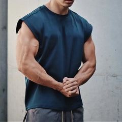 Threebooy Men Tank Top Broad Shoulder Vest Casual Loose Mens  Top Workout Exercise Clothing Sleeveless Shirt Cotton T-shirt Men's