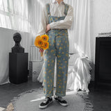 Threebooy Daisy Little Printed Overalls Denim Trousers For Men And Women New Loose Casual Jeans Jumpsuit Vintage Streetwear Tide
