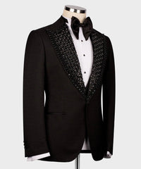 Threebooy  Luxury Crystals Men Suits Set 2 Piece Black One Button Slim Fit Trousers Wedding Tuxedo Formal Office Groom Prom