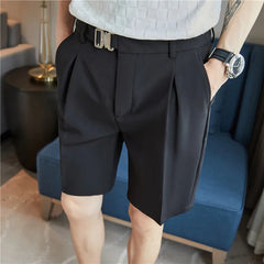 Threebooy Pleated Shorts Men Summer White Shorts Korean Fashion Casual Shorts Work Wear Clothes Breathable Comfort Slim Fit Bermudas