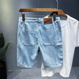 Threebooy Light blue stitching men's denim shorts summer all-match loose casual plus size jeans sub-brand men's clothing