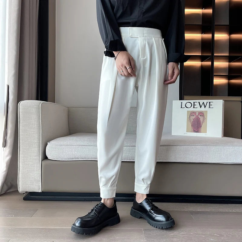 Threebooy Summer Elastic Waist Drape Suit Pants Men Business Office Casual Pants Male Fashion Loose Social Party Formal Trousers 3XL