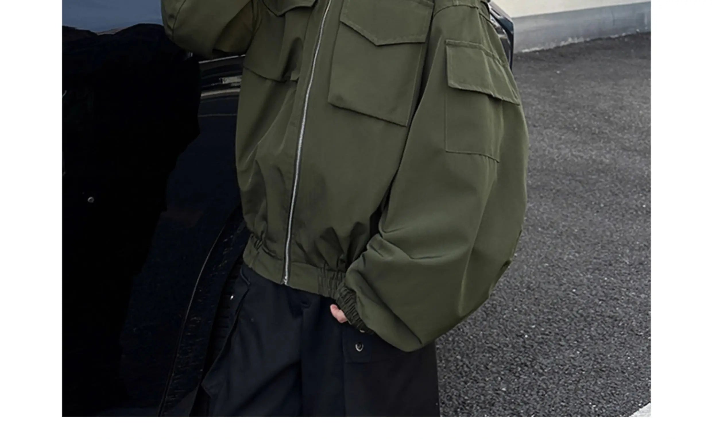 Threebooy Outdoor Work Jacket Men's Spring Autumn American Retro Zipper Coat Silhouette Bomber Handsome High Street Flying Work Jacket