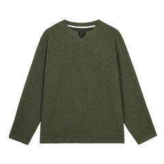 Threebooy Autumn Long Sleeved T-shirt Men Solid Color Casual V-neck T Shirt Men Streetwear Korean Loose Pullover Stripe T Shirt Mens Top