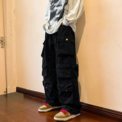 Threebooy Multi-pockets Cargo Pants Harajuku Streetwear Casual Tooling Pant Men's Hip-hop Mopping Trousers Vintage Daily Wide Leg Pants