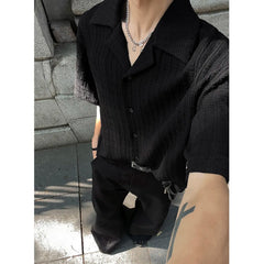 Threebooy Mens Loose Fit Suit Collar Shirt Cool Comfort Advanced Fabric Summer Casual Trendy Breathable Stylish Modern Streetwear Design