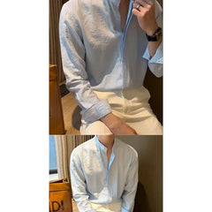 Threebooy  Summer Ultra-thin Men's New Chinese Style Stand Collar Shirt Fashion Casual Slightly Slim Long-sleeved Trend