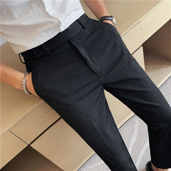 Threebooy Spring Men Pants Korean Slim Fit Men Casual Ankle Length Pants Streetwear Men High Quality Black Blue Dress Suit Trousers