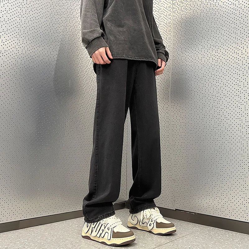 Threebooy  5 Colors Fashion Korean Baggy Pants Men Spring Autumn New Loose Straight Jeans Elastic Waist Wide Leg Casual Pants Men's Clothes