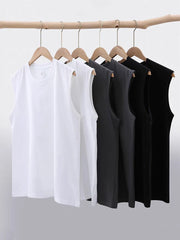 Threebooy  230GSM Cotton Men's Tank Tops Comfortable Muscle Fit Athletic Vest for Gym and Summer Workouts Korean Basic Sleeveless Tee Tops