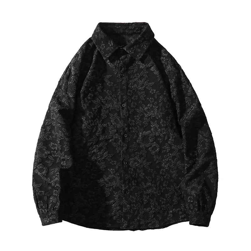 Threebooy Autumn New Special Shirt Men Black White Embossed embossing Design Shirts Men Korean Blouses Casual Loose Shirt Jacket