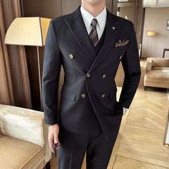 Threebooy  A high-end men's double-breasted three-piece suit, a fashionable and stylish men's suit, a business casual wedding dress for the