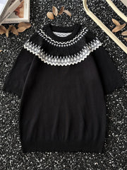 Threebooy American Retro Knitted Shirt Unisex Short-sleeved Pullover Men's Korean Summer High-end Twisted T-shirt Front Shoulder Sweater