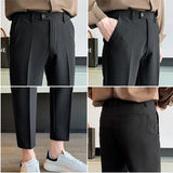 Threebooy  Korean Style Ankle Length Spring Men Dress Pants Stretched Simple Slim Fit Casual Office Trousers Formal Wear Hot Sale 36