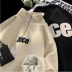 Threebooy  Half Turtleneck Zipper Sweatshirt Men's Spring High Street American Retro Jacket Design Niche High-end Trend Spring Autumn Top