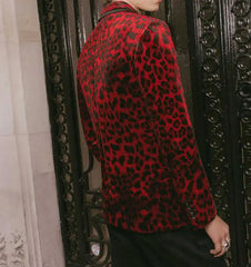 Threebooy  Leopard Print Men's Suits Slim Fit 2 Pieces Jacket Pants Peaked Lapel One Button Special Occasion