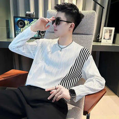 Threebooy Men Trendy Corrugated Sweatshirts High-end Pullovers T-shirts New Men Tops Long-sleeved T-shirts Tops