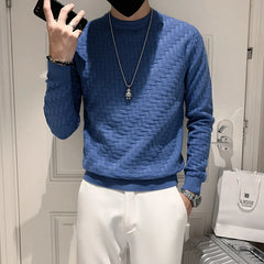 Threebooy Autumn Winter Men's Sweater Long Sleeve Round Neck Knitted Pullovers Fashion Plaid Casual Warm Knitwear Tops Men Clothing