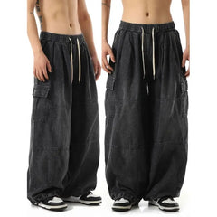 Threebooy Y2k Black Baggy Cargo Jeans Trousers Men Streetwear Casual Hippie Jogging Wide leg Oversize Old Money Vintage Denim Pants