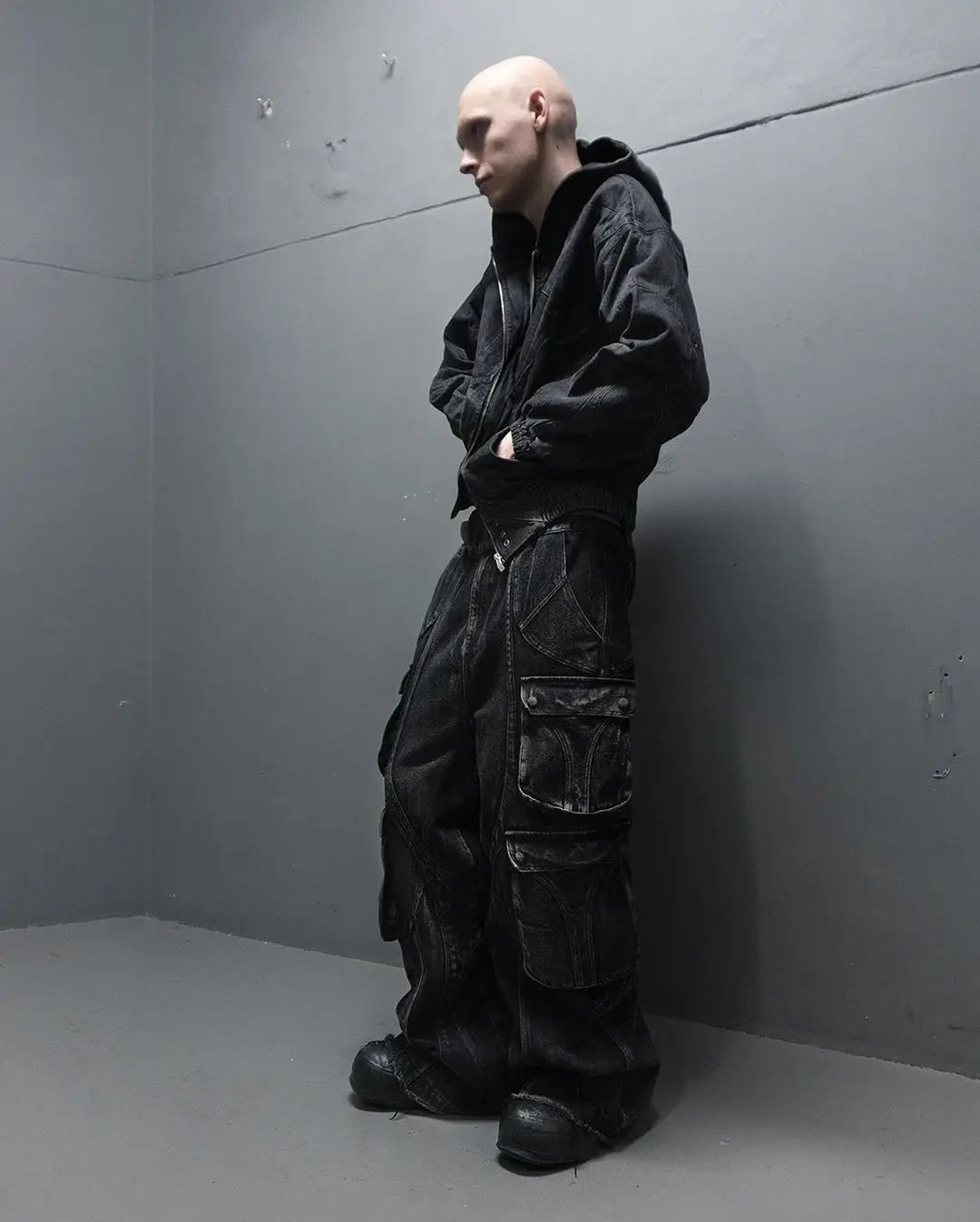 Threebooy Black Slouchy Jeans Goth Hip Hop Ripped Lots of Pockets Baggy Jeans Men and Women Harajuku Retro Y2k Denim Pants Streetwear Hot