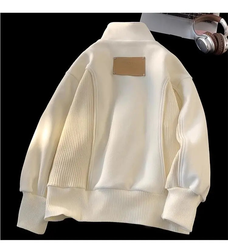 Threebooy American autumn and winter street fashion personalized stand up collar half zipper couple loose retro casual Harajuku top y2k