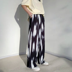 Threebooy  Pleated Pants Men's Fashion Retro Casual Pants Men Japanese Streetwear Loose Hip-hop Wide-leg Pants Mens Ice Silk Trousers M-3XL