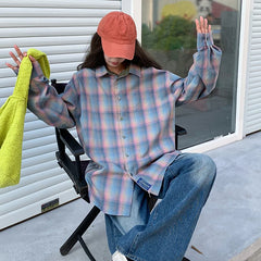 Threebooy Colorful Plaid Shirt Men Fashion Vintage Shirt Men Streetwear Loose Long Sleeved Shirt Mens Oversized Casual Shirts M-2XL