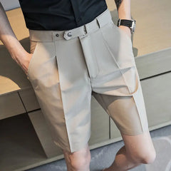 Threebooy  Ice Silk Casual Suit Shorts Men's Summer Trendy Brand 5-point Mid-trouser Trousers Belt Drooping High-end Five-point Trousers
