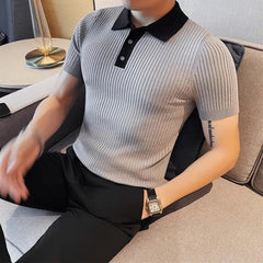 Threebooy Summer Men's Knitting Short Sleeve Solid Polo Shirts Sports Golf Business Slim Fit Polo Shirt Fashion Classic Polo Shirt S-4XL