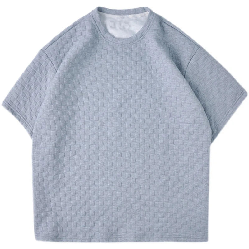 Threebooy Hong Kong Style Fashionable High-end Short-sleeved Versatile Half-sleeved Oversize Solid Color Simple Waffle Trendy Loose Top
