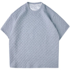Threebooy Hong Kong Style Fashionable High-end Short-sleeved Versatile Half-sleeved Oversize Solid Color Simple Waffle Trendy Loose Top
