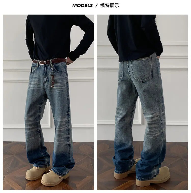 Threebooy Mens Straight Leg Jeans Business Casual Vintage Blue Denim Pants for Middle Aged Man Classic Fit man trousers