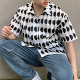 Threebooy Men Casual Loose Shirt 2024 Summer New Design Sheer Polka Dots Pattern Blouse Trend Fashion Men's Button Shirts LGBT Streetwear