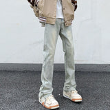 Threebooy Men's Blue High Street Micro La Jeans Fashion Men's Autumn New American Ruffian and Handsome Slim Long Pants