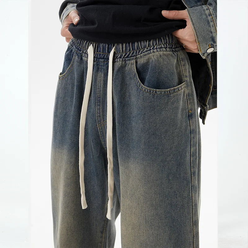 Threebooy Baggy Jeans Men Oversized Fashion Retro Straight Jeans Men Streetwear Hip-hop Loose Wide Leg Jeans Mens Vintage Denim Trousers