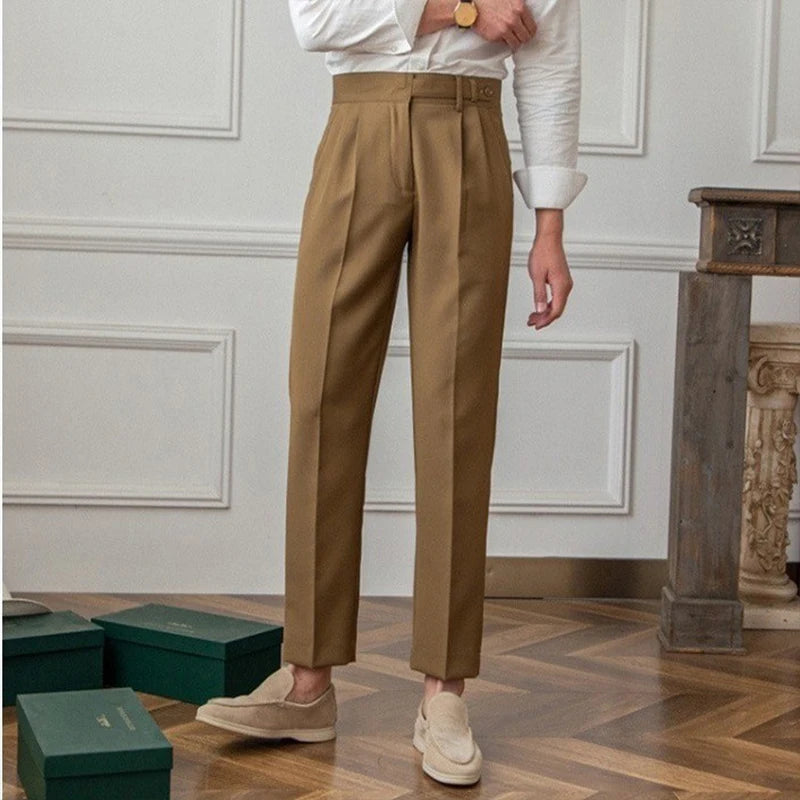 Threebooy Men's Light Luxury Naples Slim-fit Dress Pants Fashion Casual Solid Color British Retro Premium Elegant Popular Leisure Trousers