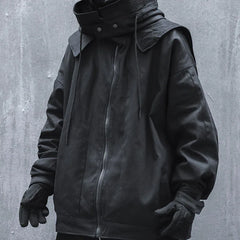 Threebooy Men's Harajuku Oversize High Hip-hop Multifunctional Street Style Cloak Hooded Jacket Loose Functional Zipper Jacket