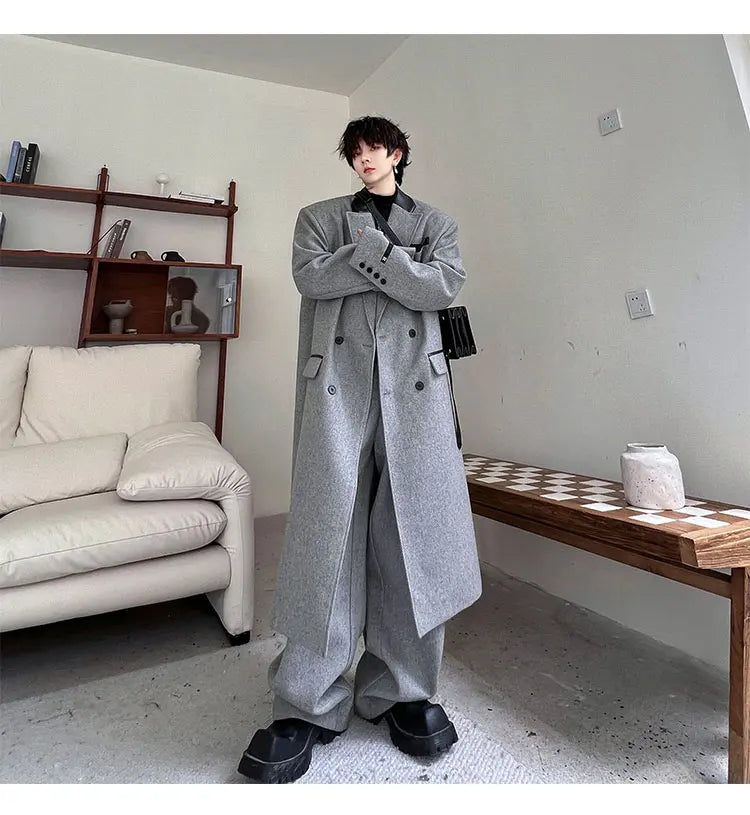 Threebooy Men's Luxurious Oversized Coat & Trousers 2-Piece Set