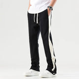 Threebooy Zipper Split  Hip Hop Harajuku  streetwear Casual Pants Men's High Street Slim Fit Straight Sleeve Guard Pants Fashion Brand Micro Horn Floor Dragging  Paants