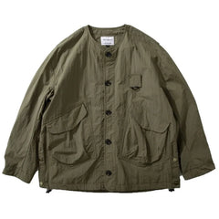 Threebooy  Outdoor Casual Loose Fit Collarless Jacket Men's Spring Autumn New Style American Workwear Jacket with Big Pockets