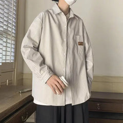 Threebooy Striped Shirt Men's Long-sleeved Retro Handsome Loose Casual Versatile Trendy Jacket