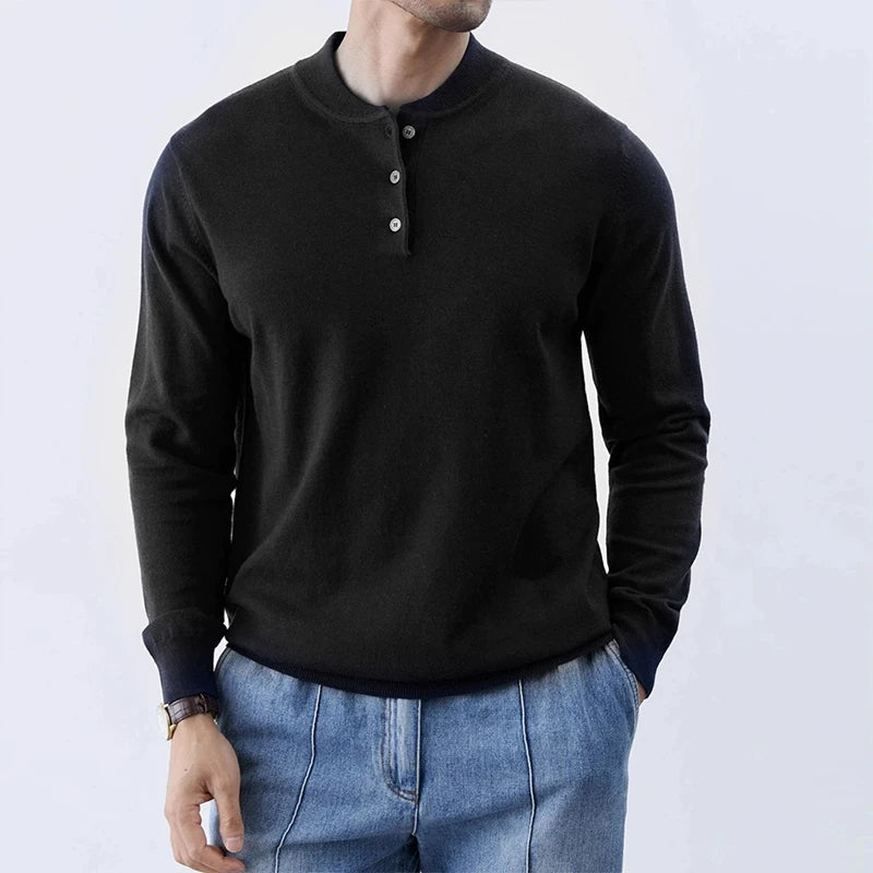 Threebooy  New Fashion Men Henry Sweater Light Luxury Knitted Solid Color Long Sleeve Pullover Premium Quality Skin-friendly Knitwear M-3XL