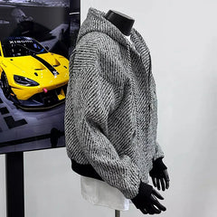 Threebooy  New Autumn Men Textured Hooded Sweatshirt Jacket Light Luxury Harajuku Zip-up Leisure Fashion Long Sleeve Hoodie Crop Coat M-2XL