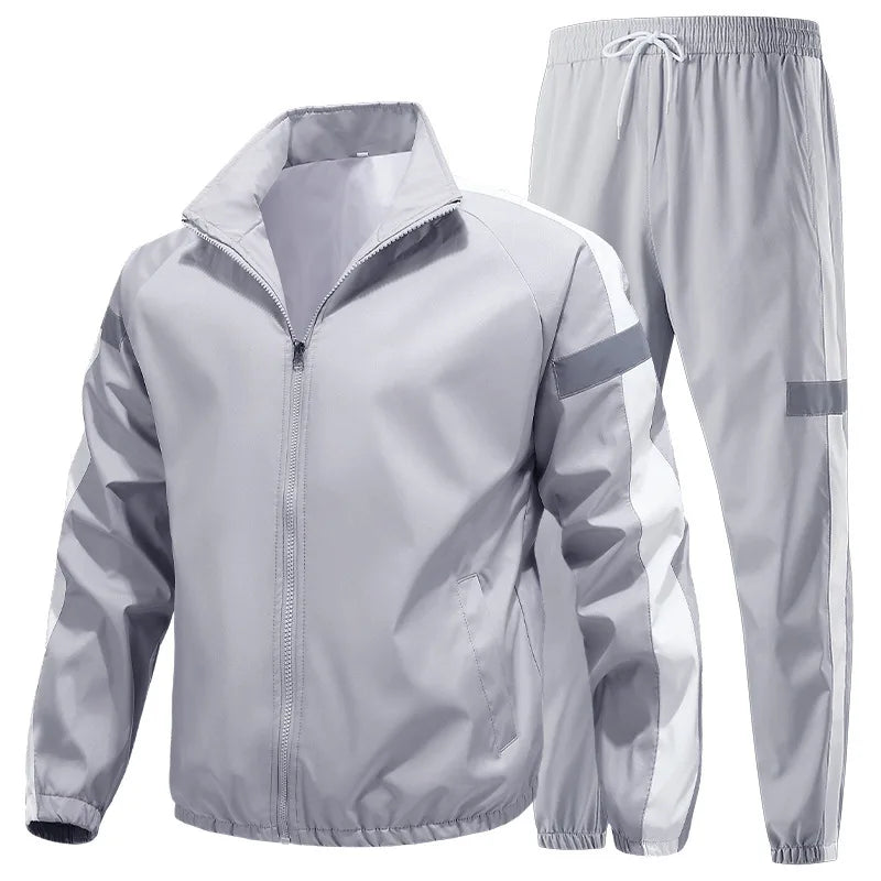 Threebooy  Men's Spring Autumn New 2 Piece Tracksuit Set Reflective Logo Casual Running Sportswear Couple Outfits for Outdoor Jogging Wear