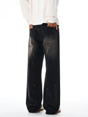 Threebooy Fashion Graffiti Black Loose Wide-leg Jeans Men's Autumn New American Simple Basic Wash Denim Pants Loose Straight Trousers