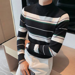 Threebooy  Brand Clothing Men's Autumn/winter Thermal Knitting Sweater/Male Slim Fit Fashion Striped Knit Shirt Man Casual Pullover