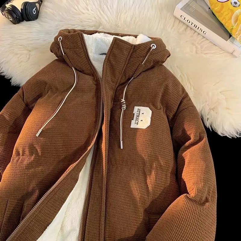 Threebooy autumn and winter street fashion corduroy thick jacket for men and women couple personalized loose retro casual Harajuku
