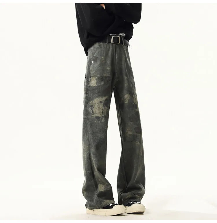 Threebooy High quality Jeans Leopard Personality design Pockets Jeans Male American Style High Street Denim Pants Classic Denim Trousers