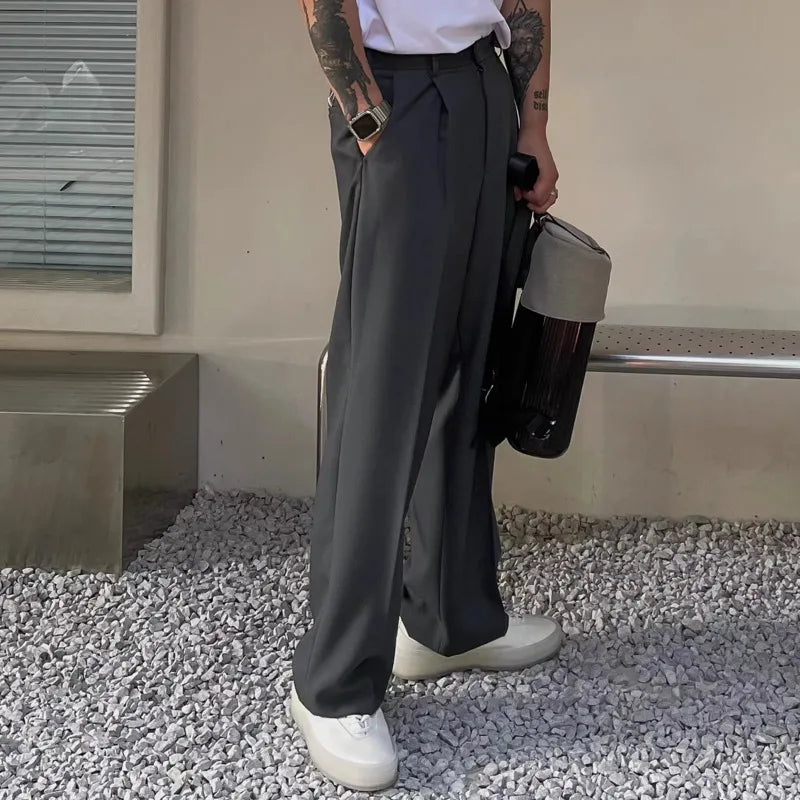 Threebooy Gray Suit Pants Men Fashion Business Society Mens Dress Pants Korean Loose Straight Pants Mens Office Formal Trousers M-2XL